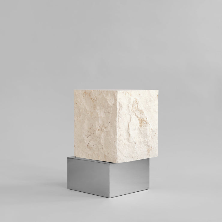 101 Copenhagen Temple Coffee Table, Tall - Chrome / Limestone