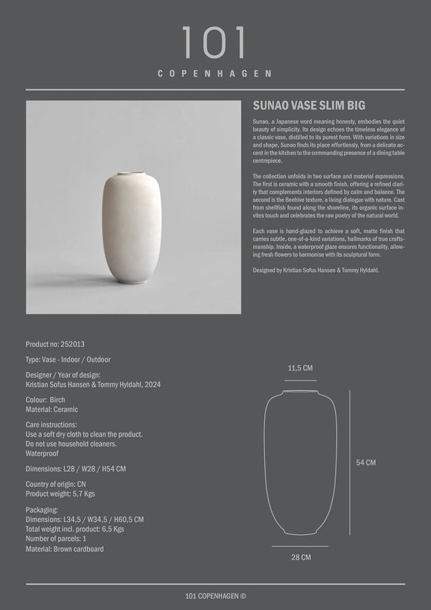 101 Copenhagen Sunao Vase Slim, Big - Birch