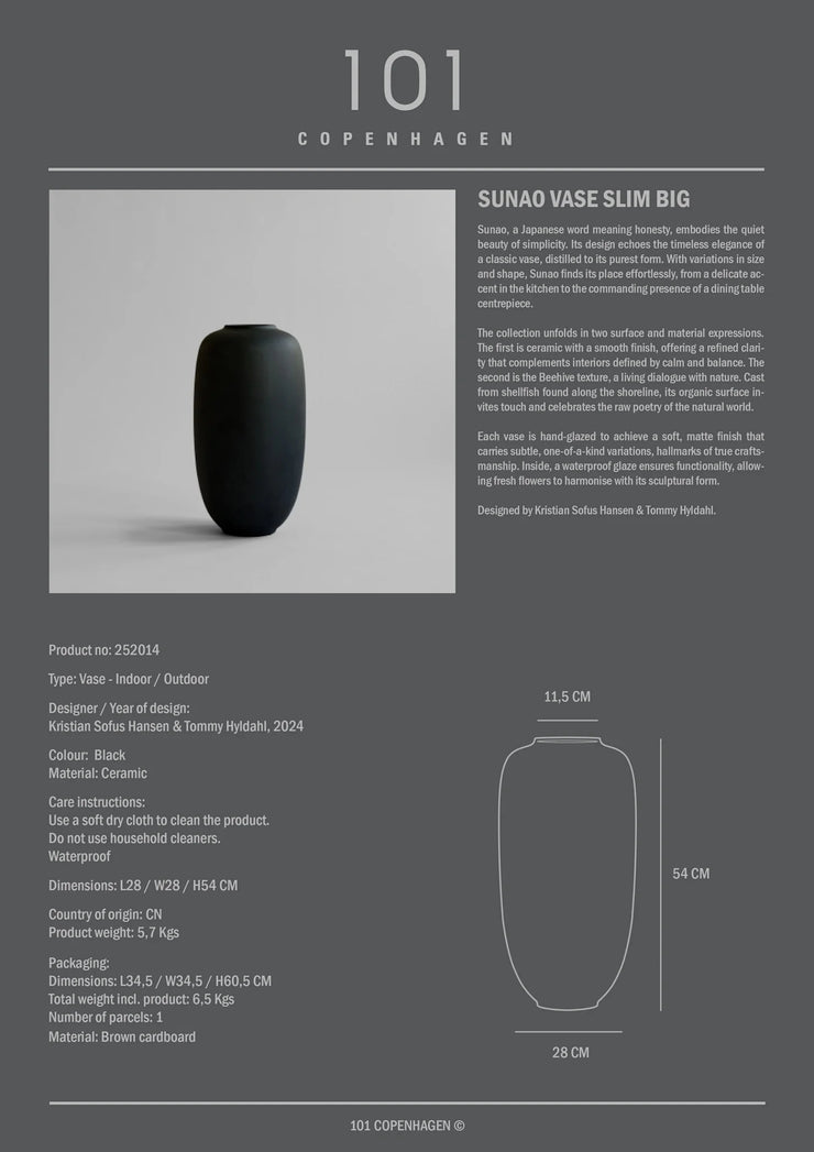 101 Copenhagen Sunao Vase Slim, Big - Black