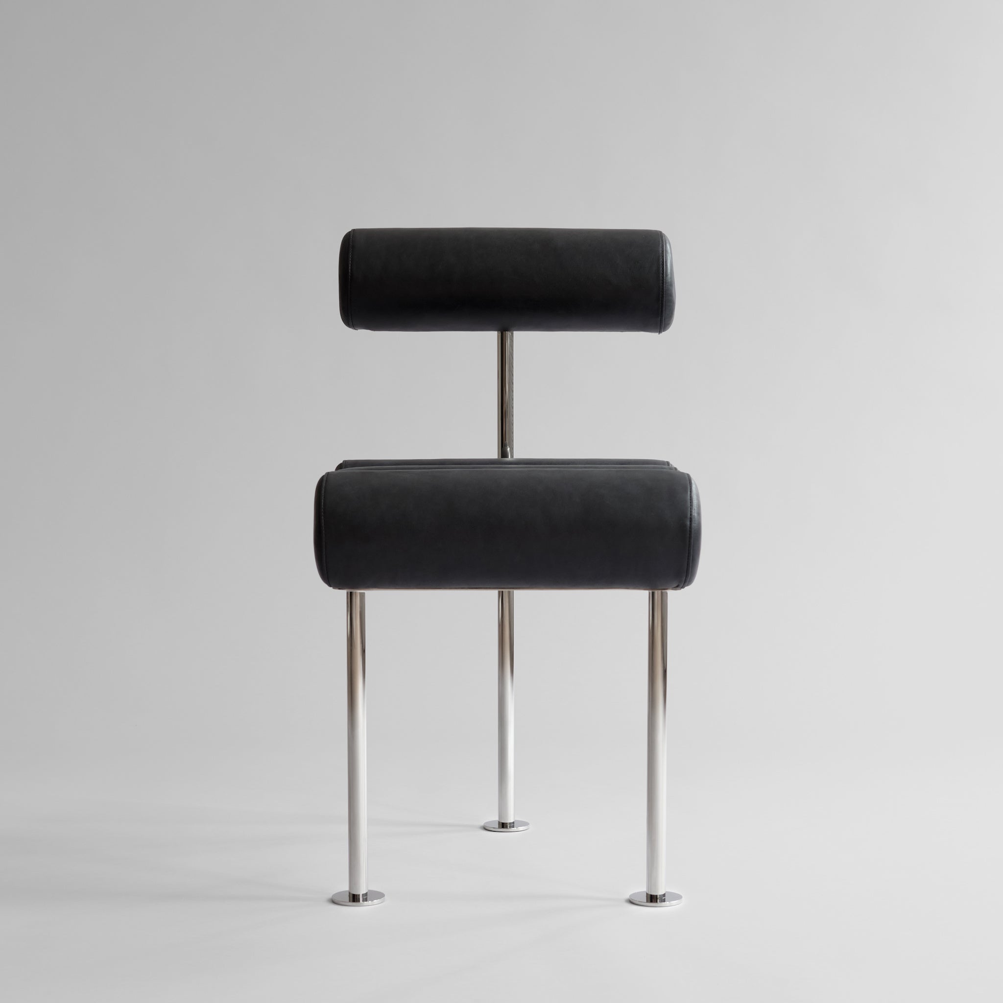 101 Copenhagen - Hiro Dining Chair, Stainless Steel - Aniline Leather Black - Dining Chair