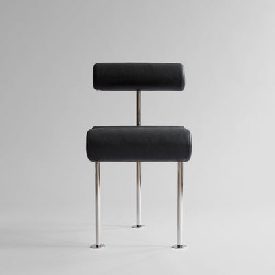 101 Copenhagen - Hiro Dining Chair, Stainless Steel - Aniline Leather Black - Dining Chair