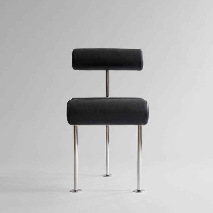 101 Copenhagen - Hiro Dining Chair, Stainless Steel - Aniline Leather Black - Dining Chair