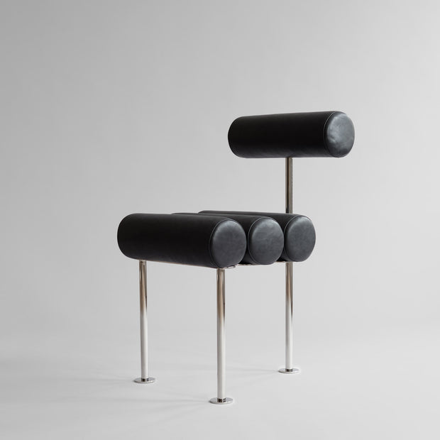 101 Copenhagen - Hiro Dining Chair, Stainless Steel - Aniline Leather Black - Dining Chair