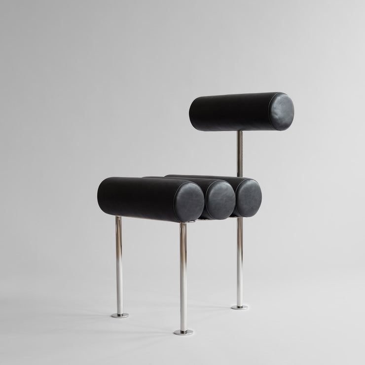 101 Copenhagen - Hiro Dining Chair, Stainless Steel - Aniline Leather Black - Dining Chair