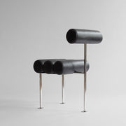 101 Copenhagen - Hiro Dining Chair, Stainless Steel - Aniline Leather Black - Dining Chair