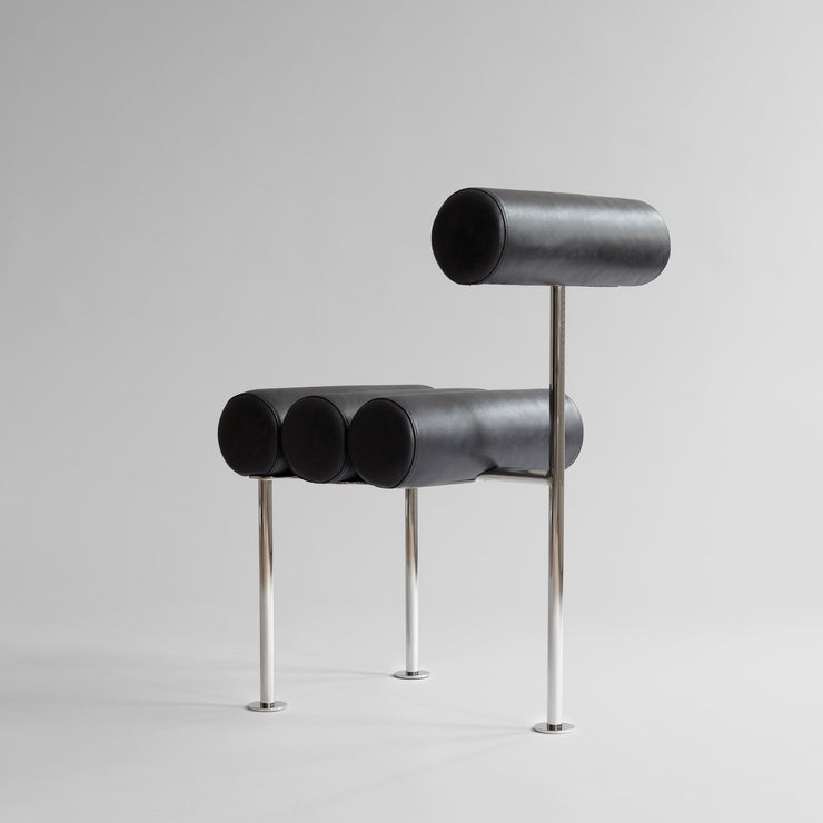 101 Copenhagen - Hiro Dining Chair, Stainless Steel - Aniline Leather Black - Dining Chair