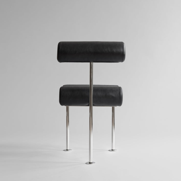 101 Copenhagen - Hiro Dining Chair, Stainless Steel - Aniline Leather Black - Dining Chair