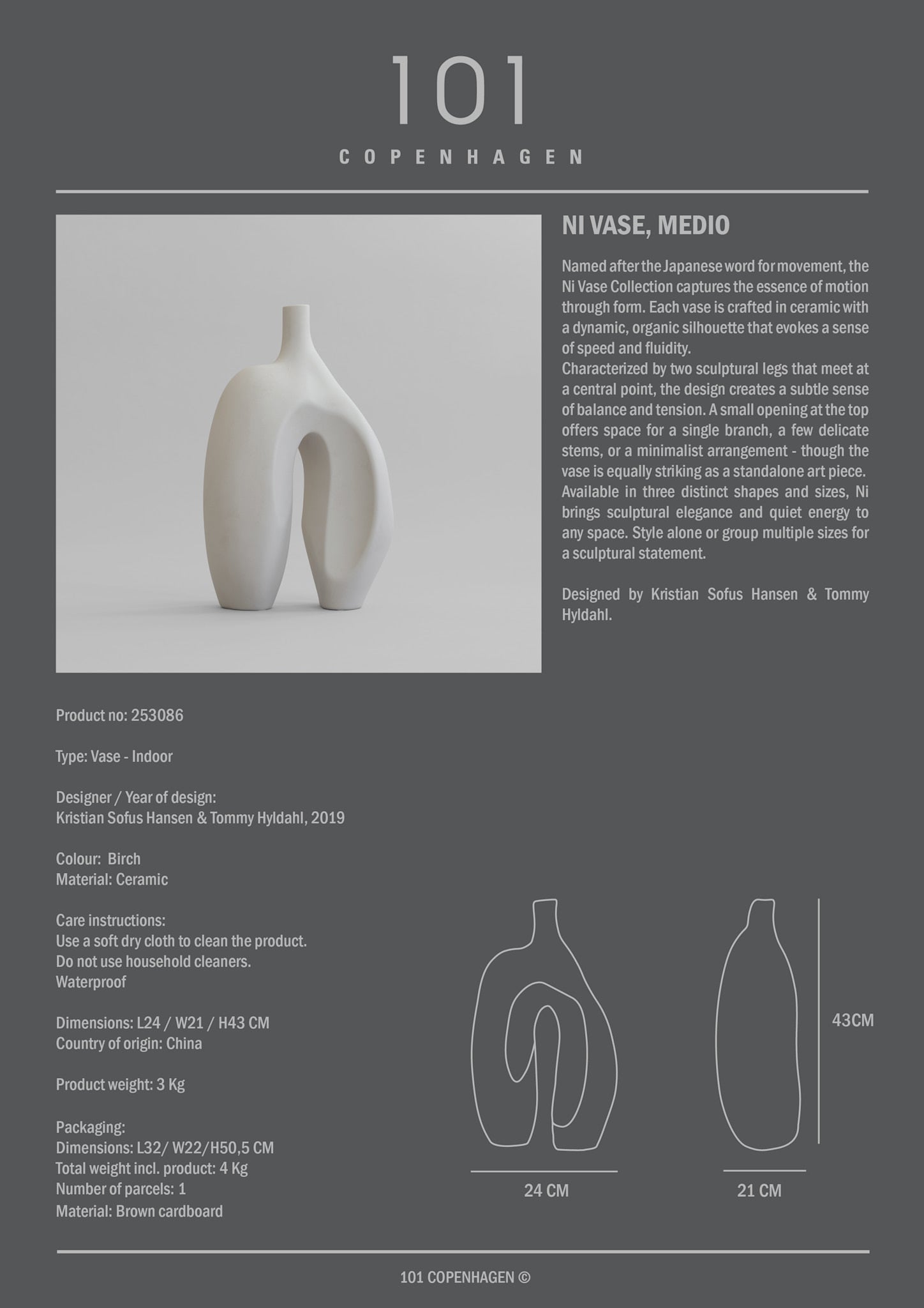 101 Copenhagen - Ni Vase, Medio - Birch - Vase