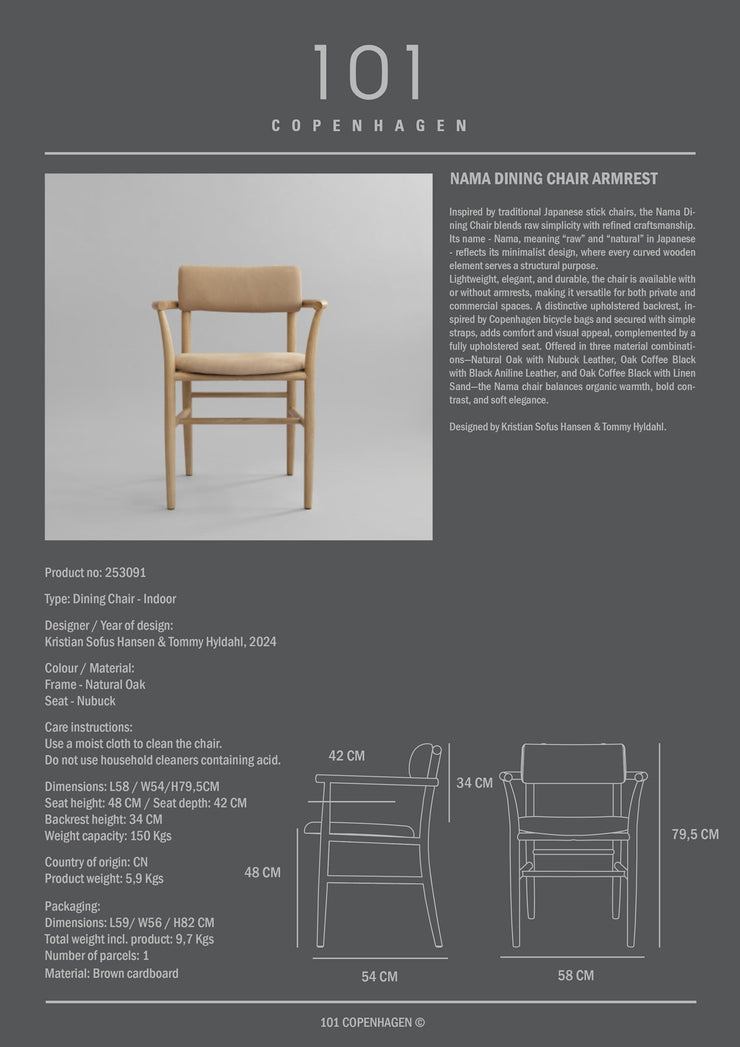 101 Copenhagen - Nama Dining Chair, Armrest - Nubuck - Dining Chair