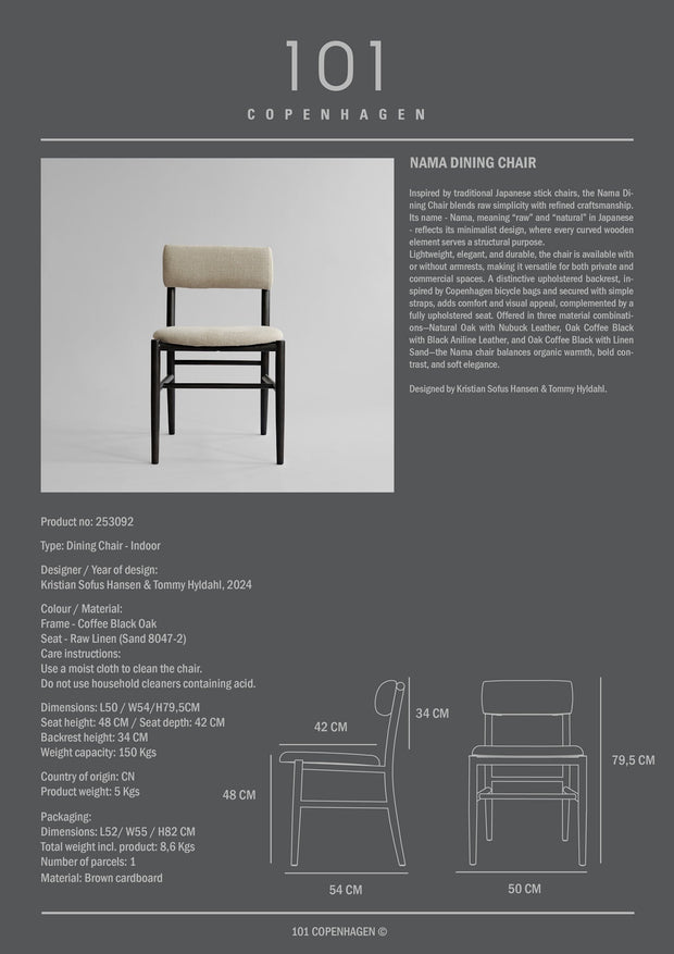 101 Copenhagen - Nama Dining Chair, Coffee Black - Linen - Dining Chair
