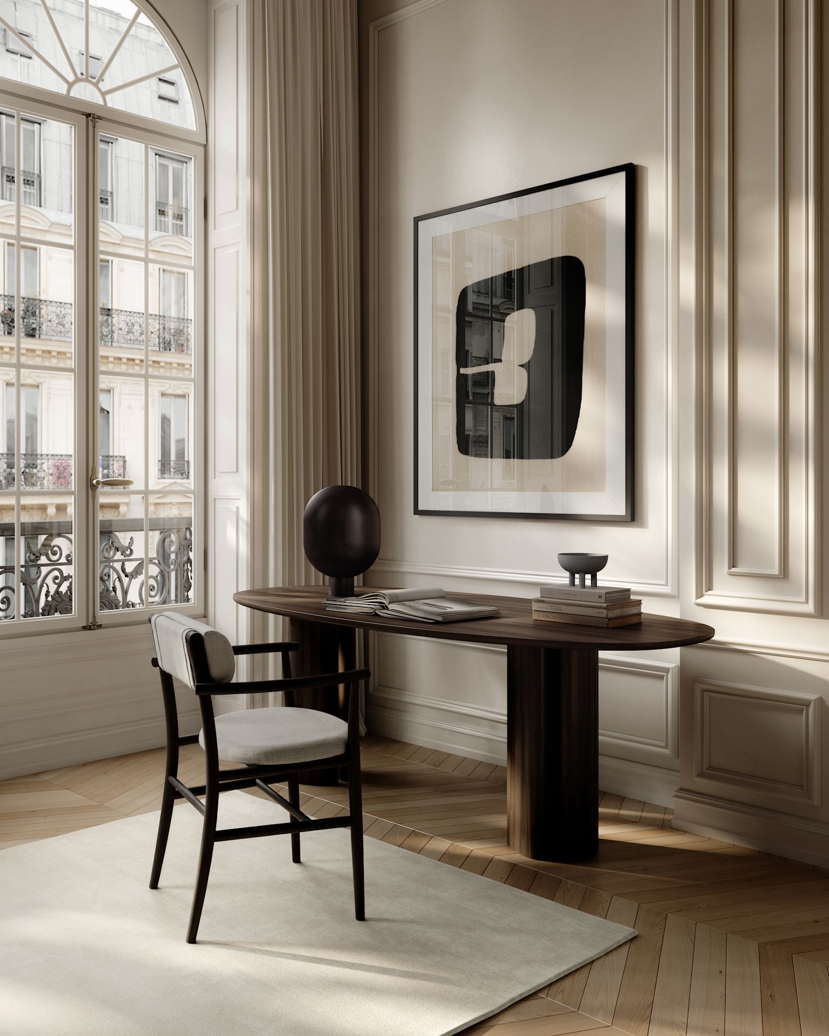 101 Copenhagen - Nama Dining Chair, Armrest - Coffee Black, Linen - Dining Chair