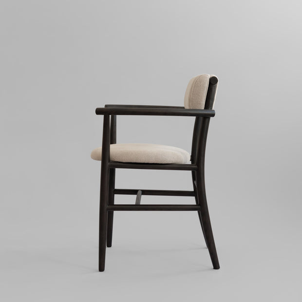 101 Copenhagen - Nama Dining Chair, Armrest - Coffee Black, Linen - Dining Chair