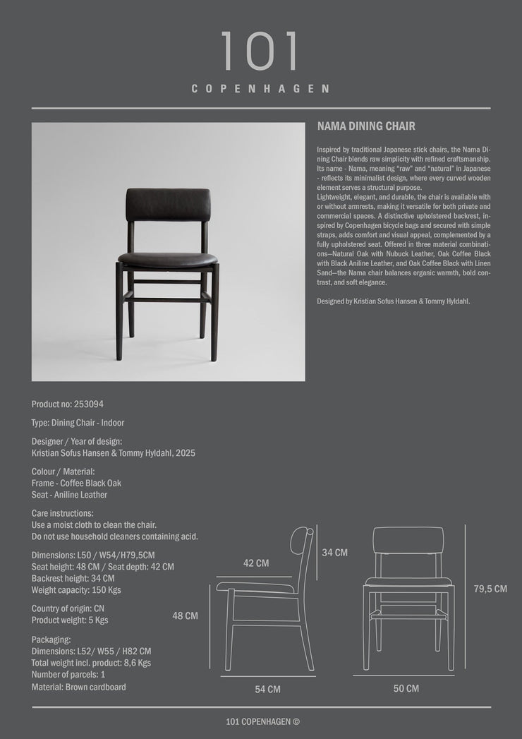 101 Copenhagen - Nama Dining Chair, Coffee Black  - Aniline leather black - Dining Chair