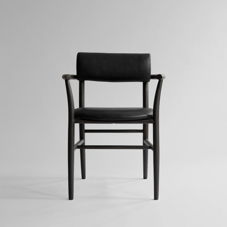 101 Copenhagen - Nama Dining Chair, Armrest - Coffee Black, Aniline Leather - Dining Chair