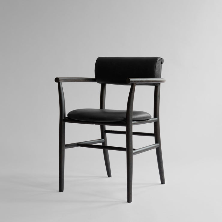 101 Copenhagen - Nama Dining Chair, Armrest - Coffee Black, Aniline Leather - Dining Chair