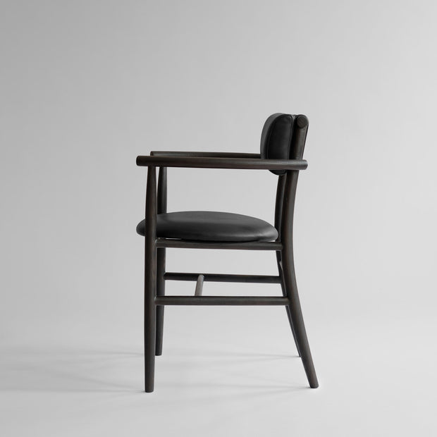 101 Copenhagen - Nama Dining Chair, Armrest - Coffee Black, Aniline Leather - Dining Chair