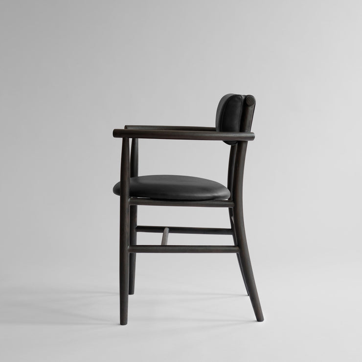 101 Copenhagen - Nama Dining Chair, Armrest - Coffee Black, Aniline Leather - Dining Chair