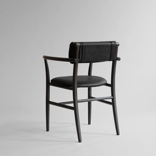 101 Copenhagen - Nama Dining Chair, Armrest - Coffee Black, Aniline Leather - Dining Chair