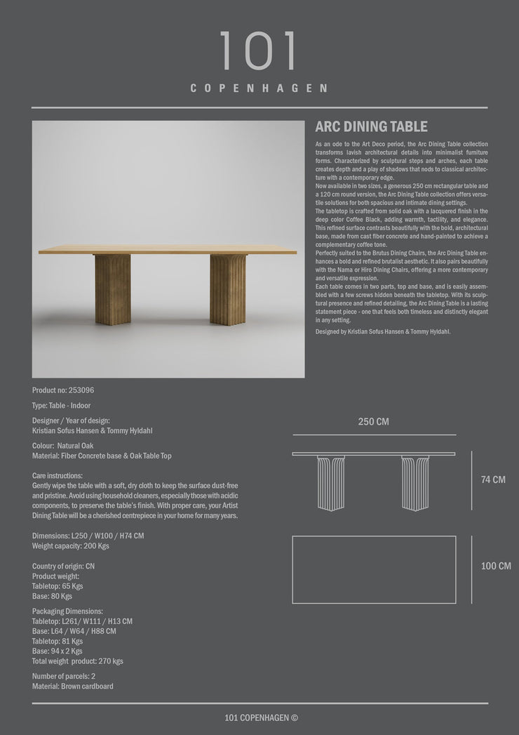 101 Copenhagen - Arc Dining Table, L250 - Natural Oak - Dining Table