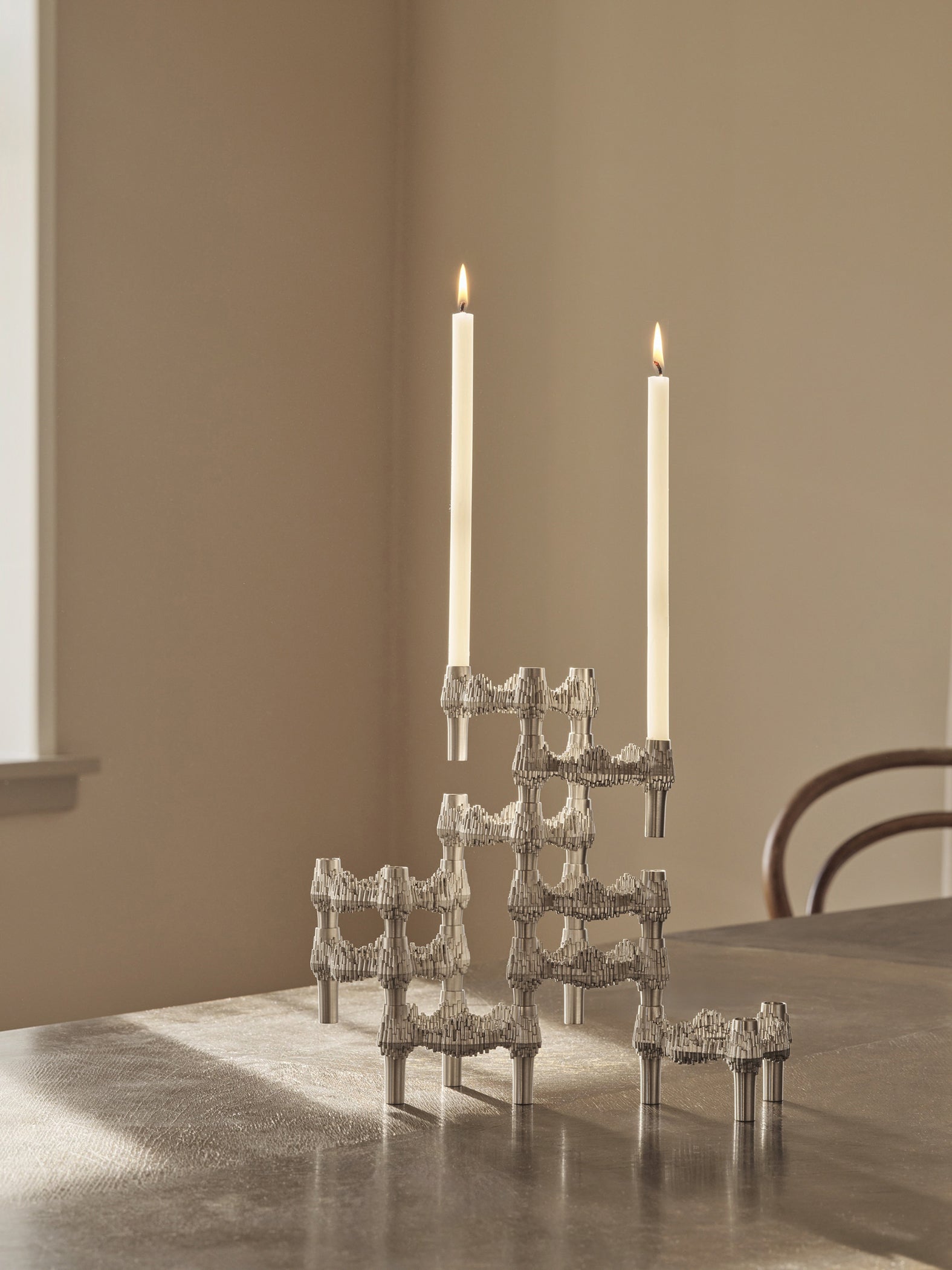 STOFF Nagel Quist Candle Holder, Brushed Chrome, Set of 3 – NORMODE
