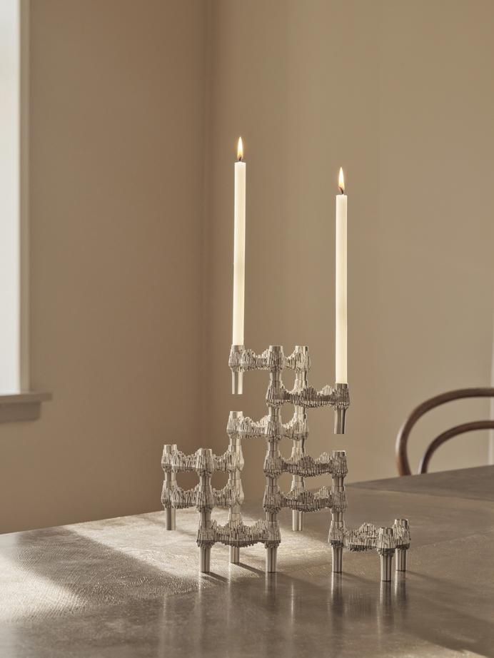 STOFF Nagel Quist Candle Holder, Brushed Chrome, Set of 3