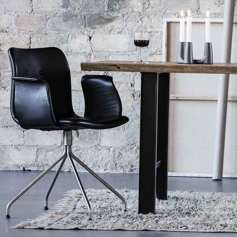 Bent Hansen Primum Chair w/Arms, Black Leather, Stainless Steel Frame