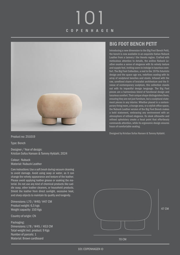 101 Copenhagen Big Foot Bench, Petit - Nubuck