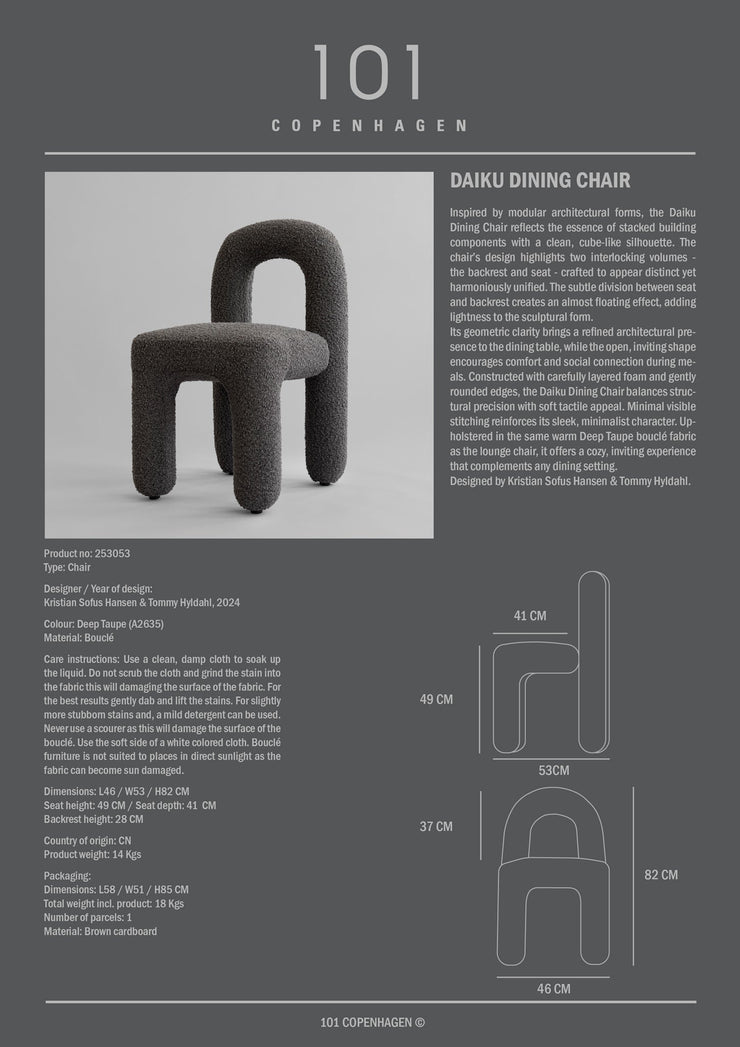 101 Copenhagen - Daiku Dining Chair - Deep Taupe - Dining Chair