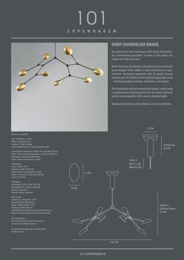 101 Copenhagen Drop Chandelier - Brass (UL)
