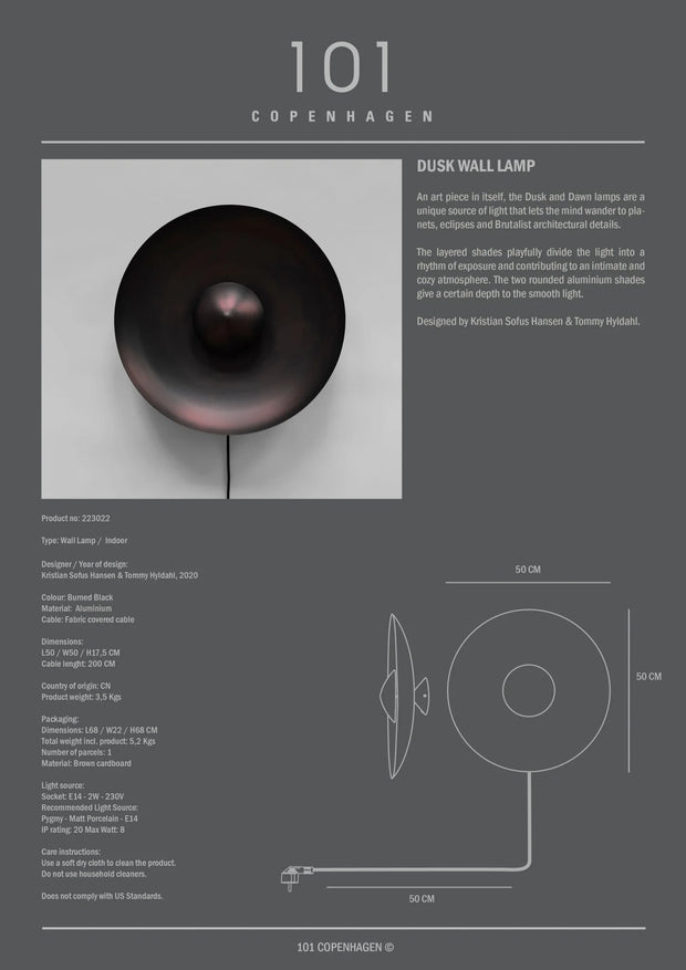 101 Copenhagen Dusk Wall Lamp - Burned Black (UL N/A)