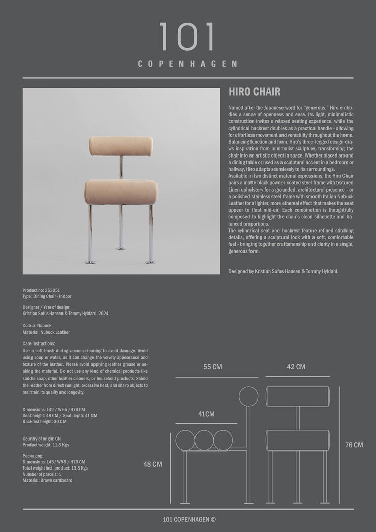 101 Copenhagen - Hiro Dining Chair, Stainless Steel - Nubuck - Dining Chair