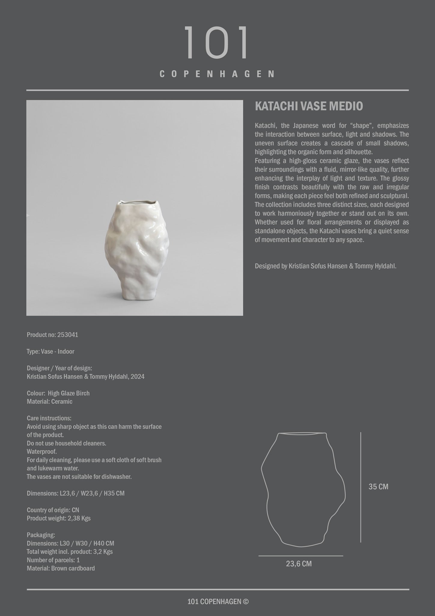 101 Copenhagen - Katachi Vase, Medio - High Glaze Birch - Vase