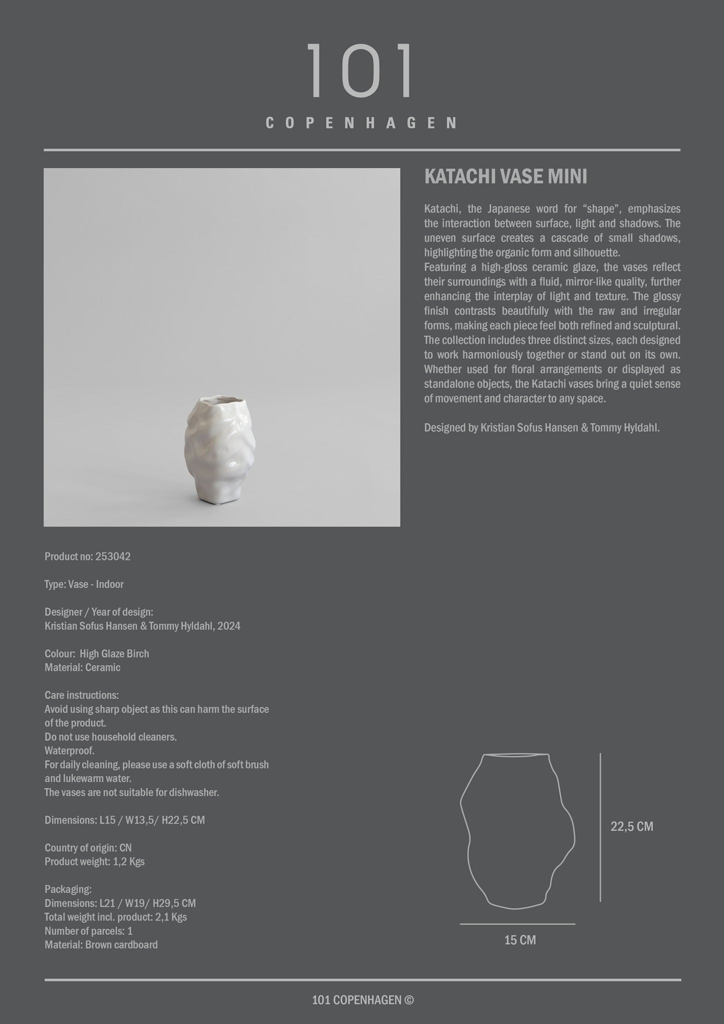 101 Copenhagen - Katachi Vase, Mini - High Glaze Birch - Vase