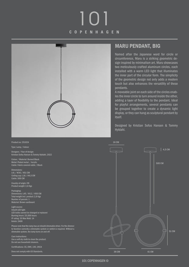 101 Copenhagen Maru Pendant, Big - Burned Black (UL/NA)