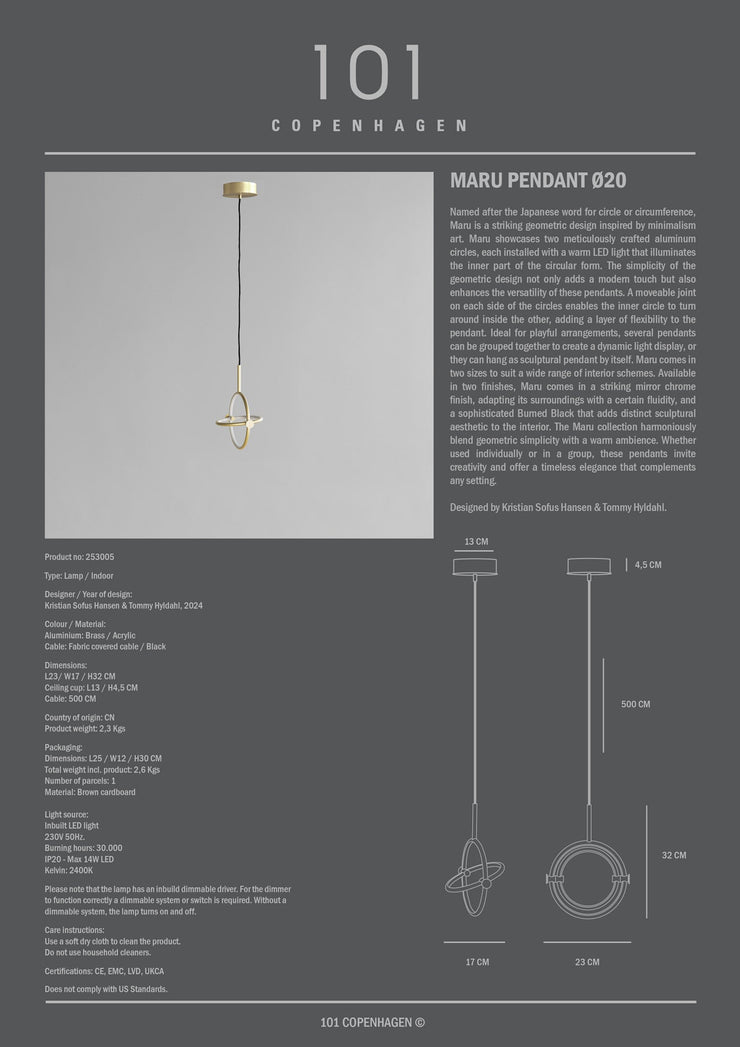 101 Copenhagen - Maru Pendant, Ø20 - Brass - Pendant Lamp