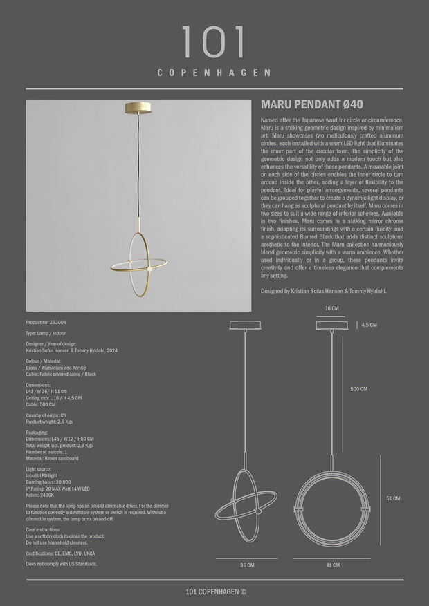 101 Copenhagen - Maru Pendant, Ø40 - Brass - Pendant Lamp