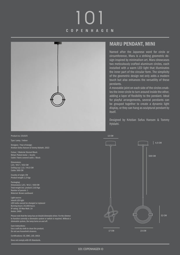 101 Copenhagen Maru Pendant, Mini - Burned Black (UL/NA)