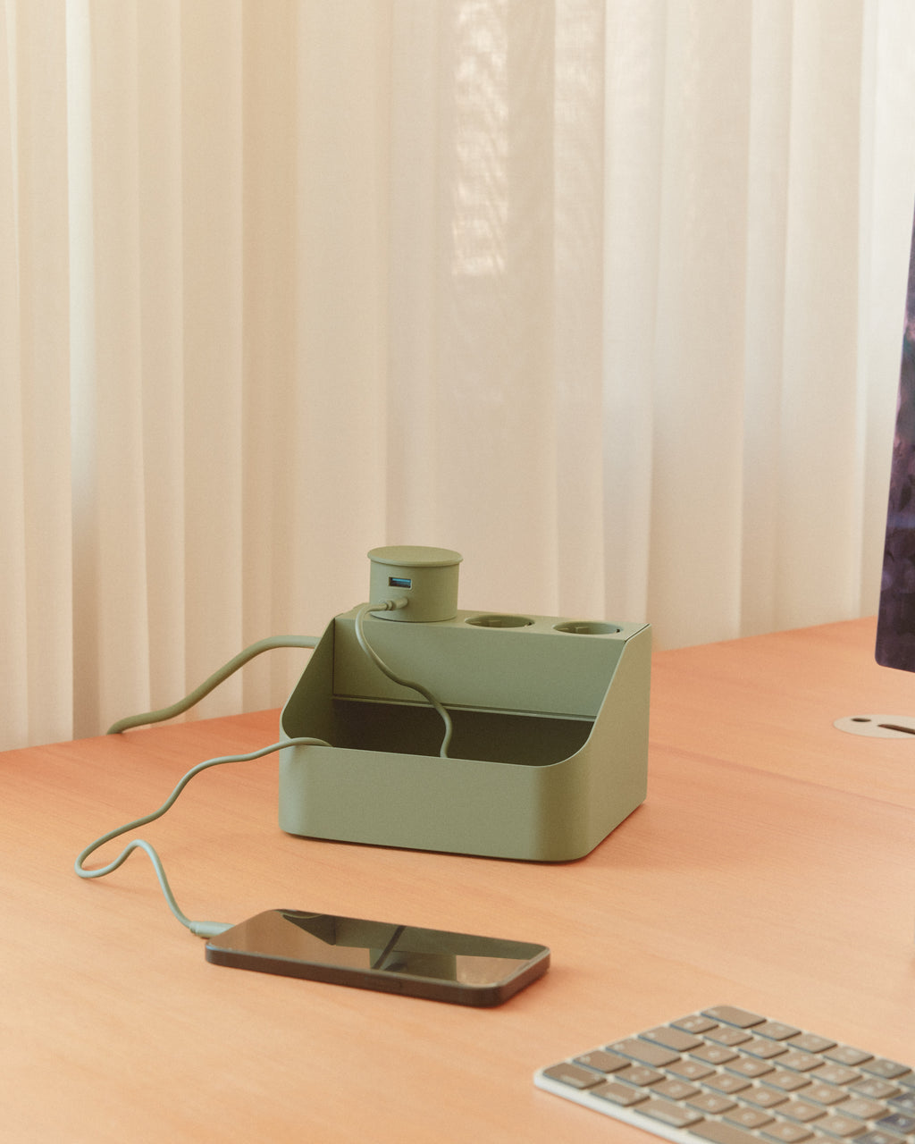 Pedestal Power Bar Tray - Mossy Green