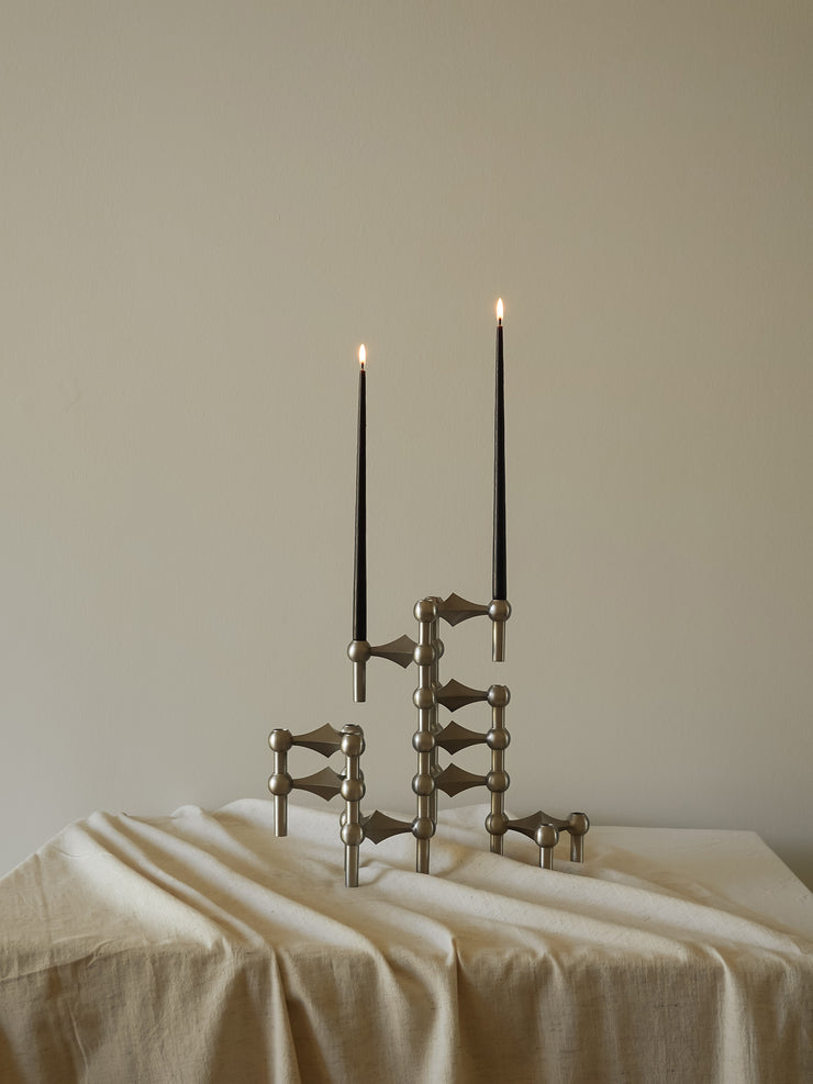 STOFF Nagel Candle Holder, Brushed Chrome, Set of 3