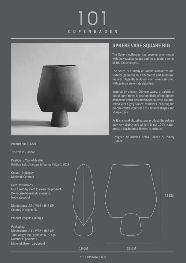 101 Copenhagen Sphere Vase Square, Big - Dark Grey