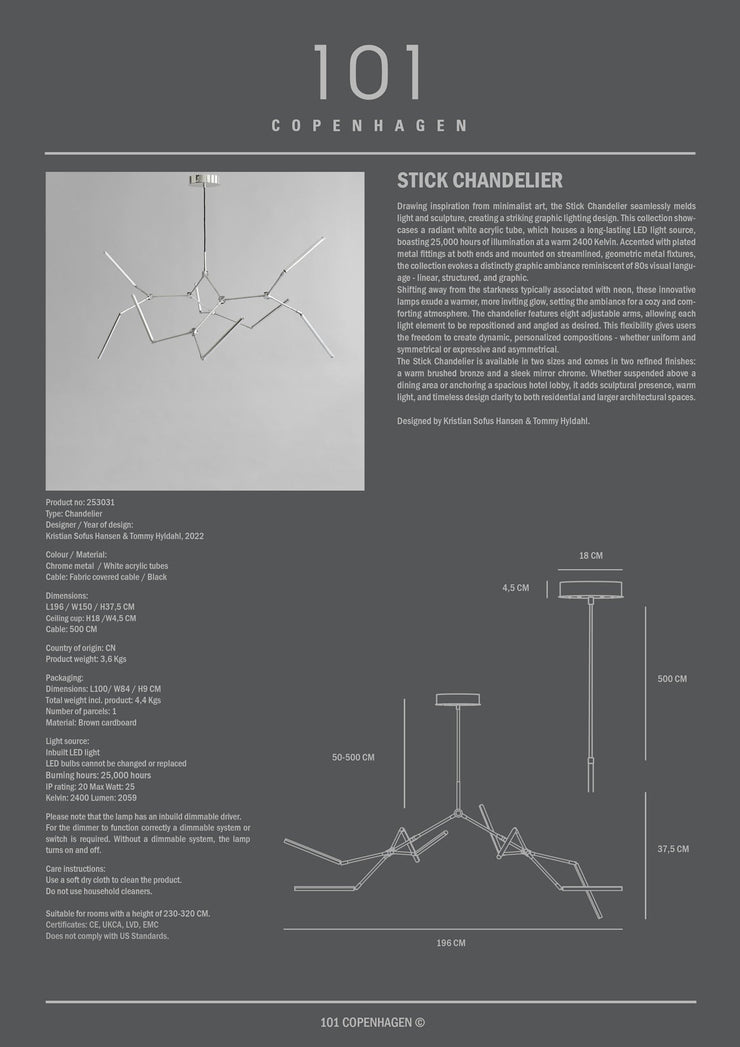 101 Copenhagen - Stick Chandelier - Chrome - Chandelier