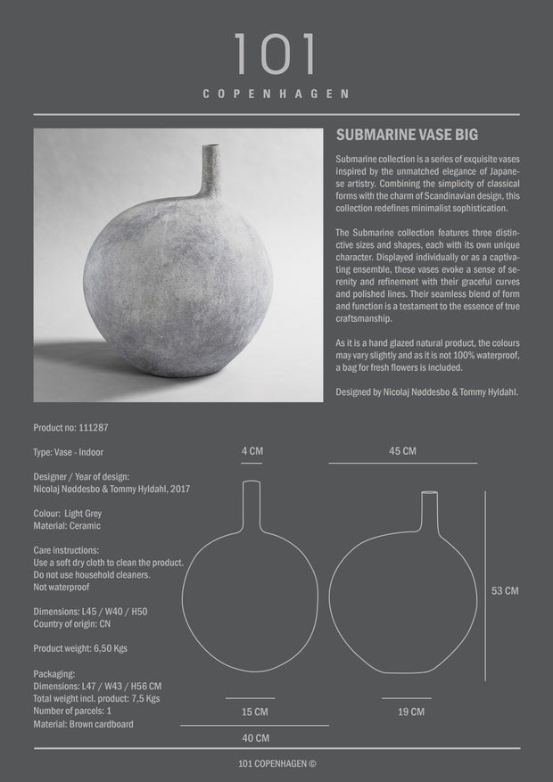101 Copenhagen Submarine Vase, Big - Light Grey