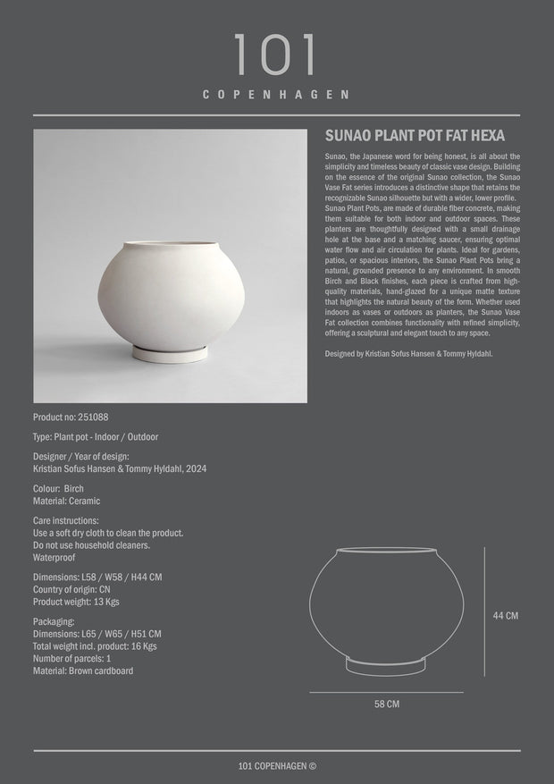 101 Copenhagen Sunao Plant Pot Fat, Hexa - Birch