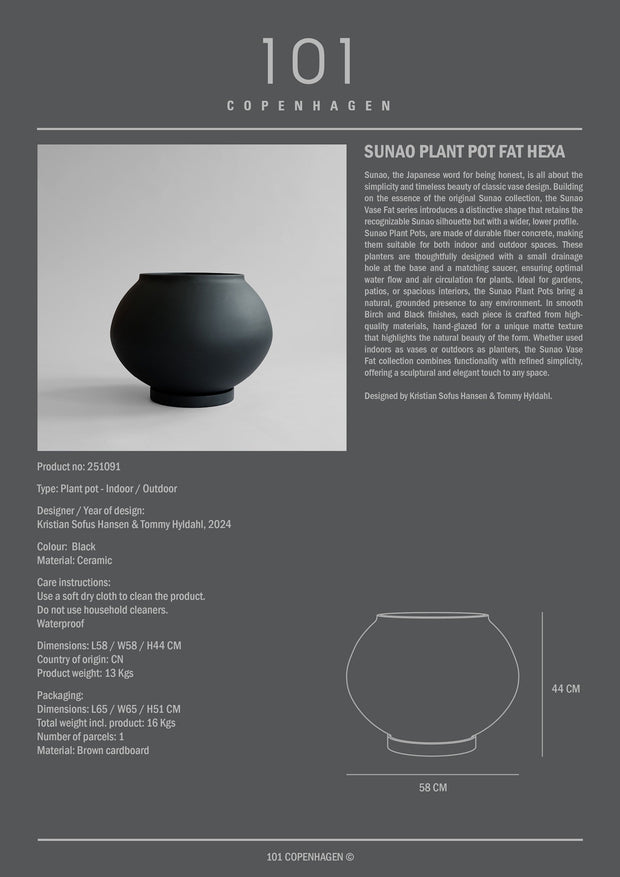 101 Copenhagen Sunao Plant Pot Fat, Hexa - Black