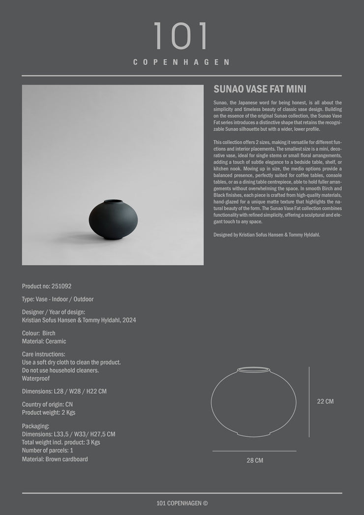 101 Copenhagen Sunao Vase Fat, Mini - Black