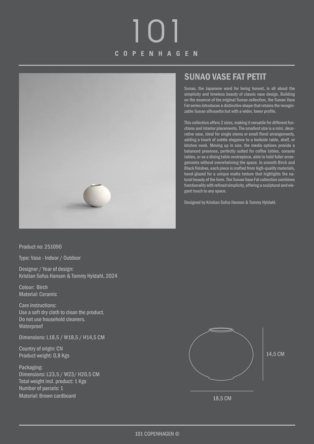 101 Copenhagen Sunao Vase Fat, Petit - Birch