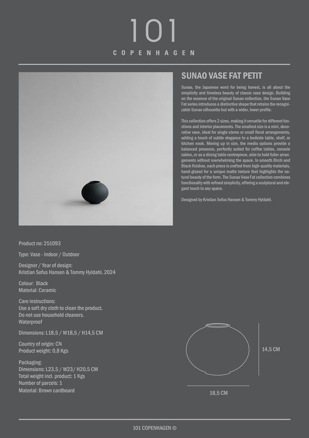 101 Copenhagen Sunao Vase Fat, Petit - Black