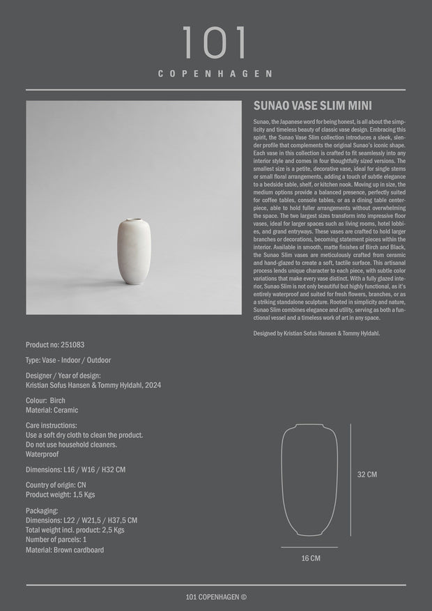101 Copenhagen Sunao Vase Slim, Mini - Birch