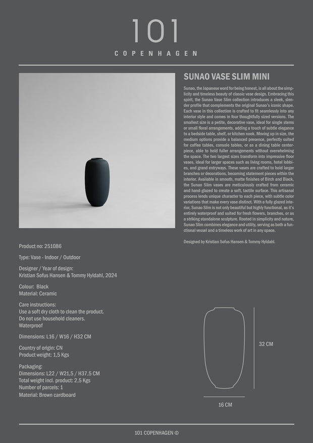 101 Copenhagen Sunao Vase Slim, Mini - Black