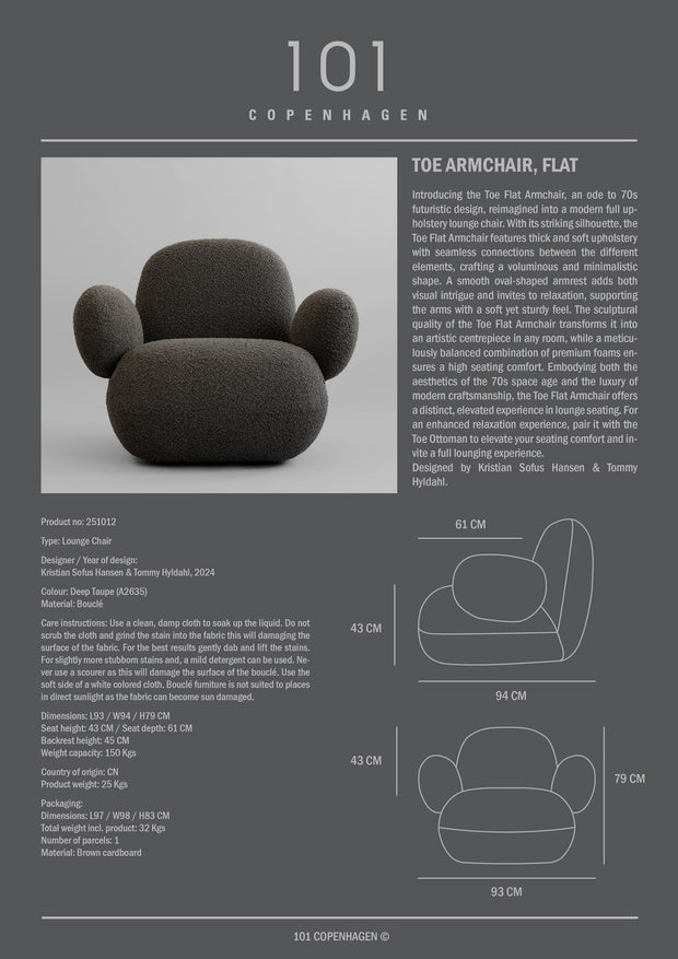 101 Copenhagen Toe Armchair, Flat - Deep Taupe (A2635)